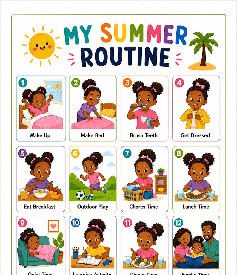 Summer Routine Chart for Kids | Visual Schedule, Autism ADHD Friendly ...