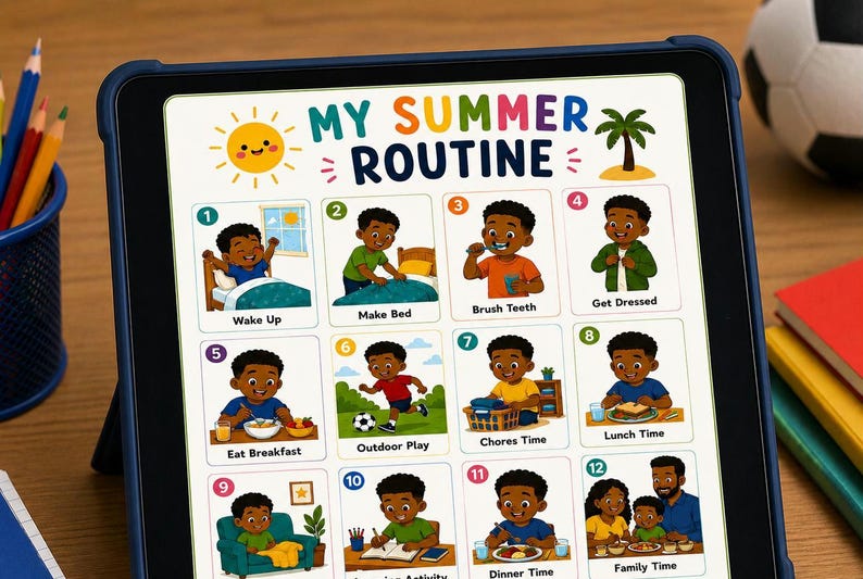 Summer Routine Chart for Kids | Visual Schedule, Autism ADHD Friendly ...