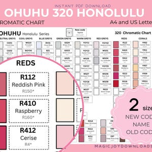 Ohuhu 320 Color Chart Printable | New & Old Codes with Color Names | Honolulu Marker Swatch PDF Download for Artists