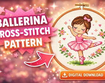 Patrón de punto de cruz de bailarina, elegante diseño de bordado de bailarina (descarga digital)