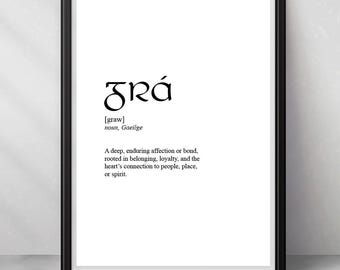 Grá Print: Irish Love Definition, Minimalist A4 Wall Art (unframed)