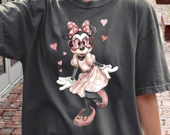 Disney Classic Minnie Mouse Comfort Color Shirt Retro Minnie T-Shirt for Disneyland Trip, Disneyland Holiday Family Matching Shirt VL41