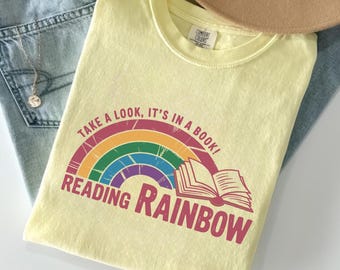 Comfort Colors® Take a Look It's in a Book Shirt, Reading Rainbow Tee, Book Lover Tee, Funny Bookish Shirt, Librarian Tee GN165