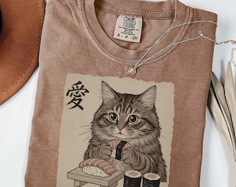 Comfort Colors® Ramen Cat Shirt, Cute Sushi Cat Sweatshirt, Kawaii Japanese Anime Cat Shirt, Anime Cat Tee, Japanese Tee, Ramen Lover GN50
