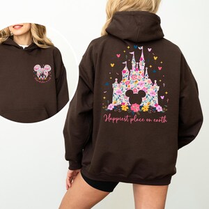 Floral Happiest Place on Earth Sweatshirt, Magic Kingdom Shirt, Minnie Disney Castle Hoodie, Mickey Mouse TShirt, Disney World Trip Tee MC45 image 8