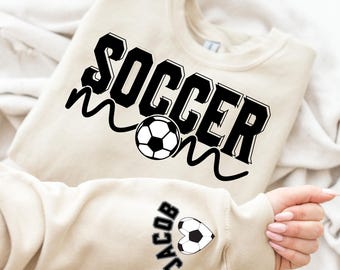 Personalize Soccer Mom Kids Name On Sleeve Sweatshirt, Mom Soccer Sweater, Soccer Mama Shirt, Gift for Soccer Mom, Fall Soccer Season Shirt