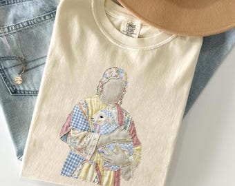 Camiseta de Jesús con estampado de retazos, camiseta de Pascua con cruz y colores cómodos, camiseta cristiana "Él ha resucitado", regalo de fe para ropa cristiana (EA12)