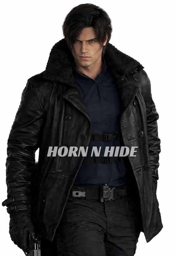 Leon S Kennedy Real Leather Jacket Coat Fur Collar RE9 Requiem Evil Cosplay