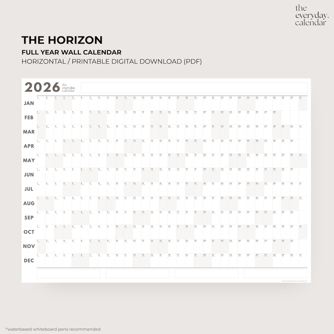 2026 Horizon Wall Planner: Horizontal Year Calendar (PDF, Printable ...