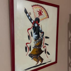 Original 1984 Ralph Holmes Apache Crown Dancer Painting - Framed Gouache
