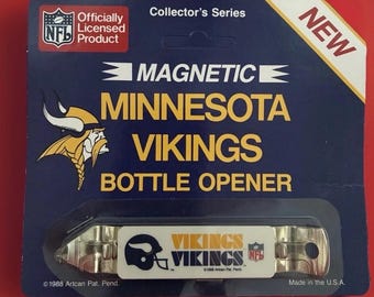 Vintage NFL Minnesota Vikings Magnetic Fridge Bottle Opener, Made In USA, 1988, Artcan
