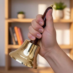 Personalized Brass Bell with Wooden Handle | Engraved Wedding Bell, Inspirational Cancer Survivor Gift, Christmas Gift Idea