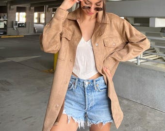 Tan Brown Oversize Jacket Vintage Style Beige Shacket