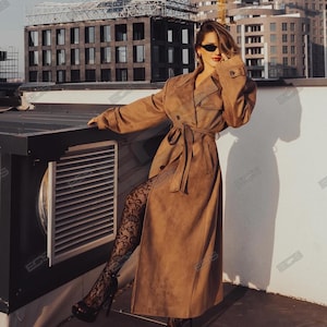 1970s Brown Suede Leather Overcoat: Handmade Bohemian Trench Coat