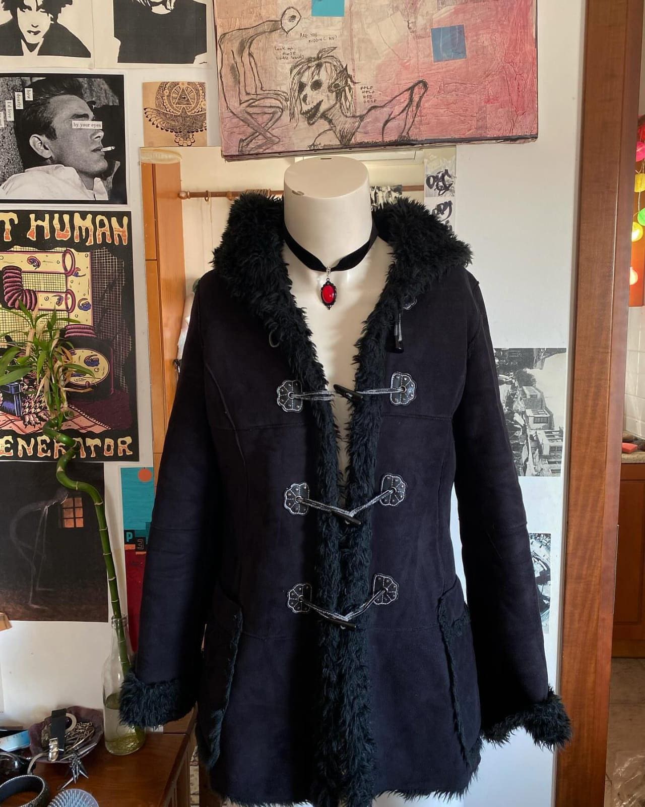 SLY grunge fur mods coat y2k BLK y2k Y2k Grunge Coat - Etsy