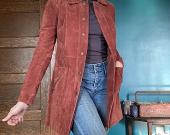 Vintage 70s Rust Suede Car Coat | Women's Tailored Jacket