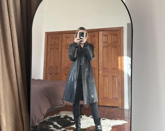 Vintage Black Leather Trench Coat | Women's Long Genuine Leather Overcoat