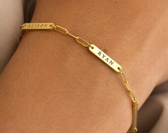 Pulsera con nombre personalizado • Cadena con clip • Opciones personalizadas de plata de ley y oro