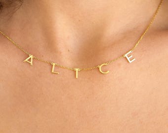 Collar personalizado con letras y nombre • Plata, dije inicial de oro, regalo de joyería con letras personalizadas