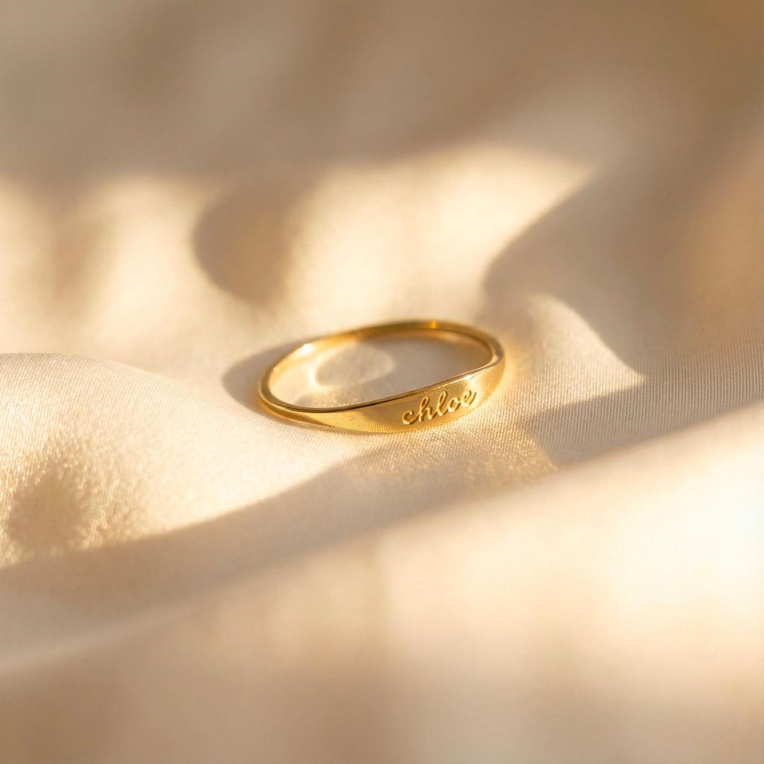 Custom Engraved Band Ring: Minimalist Name • Tiny Engraving • Mother’s ...