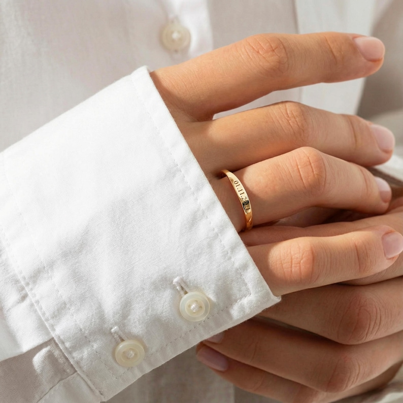 Custom Engraved Band Ring: Minimalist Name • Tiny Engraving • Mother’s ...