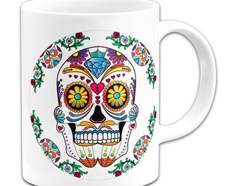 Sugar Skull - Day Of The Dead 11oz Ceramic Gift Mug Coloured Handle/Inner - Variation