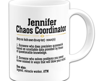 Personalised Chaos Coordinator 11oz Ceramic Gift Mug Coloured Handle/Inner - Variation