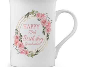 Happy 75th Birthday (Relation) Floral Fine Bone China Mug