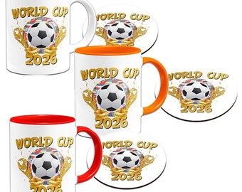World Cup 2026 11oz Ceramic Gift Mug Coloured Handle/Inner & Round Coaster