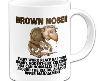 Brown Noser Funny 11oz Ceramic Gift Mug Coloured Handle/Inner - Variation