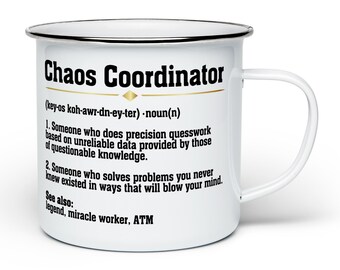 Chaos Coordinator Enamel Mug with Stainless Steel Lip - White