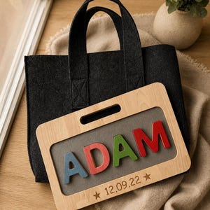 Taburete rompecabezas con nombre personalizado / Taburete de madera hecho a mano con funda de lana / Banco infantil personalizado con nombre / Juguete educativo Montessori / Regalo de cumpleaños