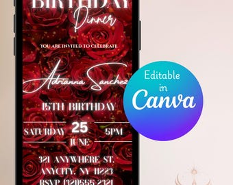 Editable Birthday Video Invitation | Canva Digital Evite Template | Instant Download Party Invite