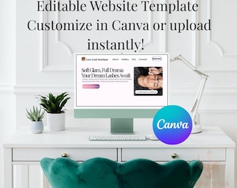 Lash Tech-webbplatsmall: Lyxig butiksdesign, redigerbar i Canva