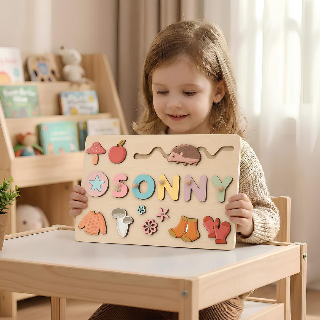 Handmade Montessori Wooden Toy, Personalized Name Puzzle With Autumn ...