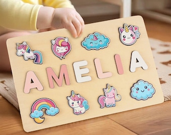 Personalized Unicorn Name Puzzle, Custom Wooden Toy