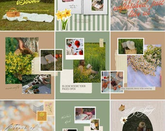Cottagecore Instagram Vorlage für Autoren | Gemütliches Literarisches Kit | Zartromantische Lesezeichen-Feed