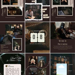 Dark Academia Instagram Post-Vorlagen für Autoren | Canva Bookstagram Branding (PDF Download)