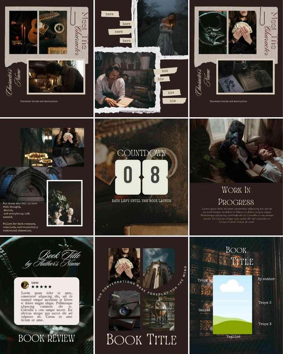 Dark Academia Instagram Post Templates For Authors| Canva Bookstagram Branding (PDF Download)