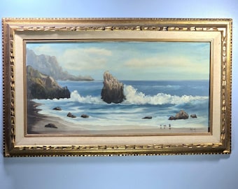 Large Vintage California Seascape Oil Painting, 'Corona Cove' D Fisk
