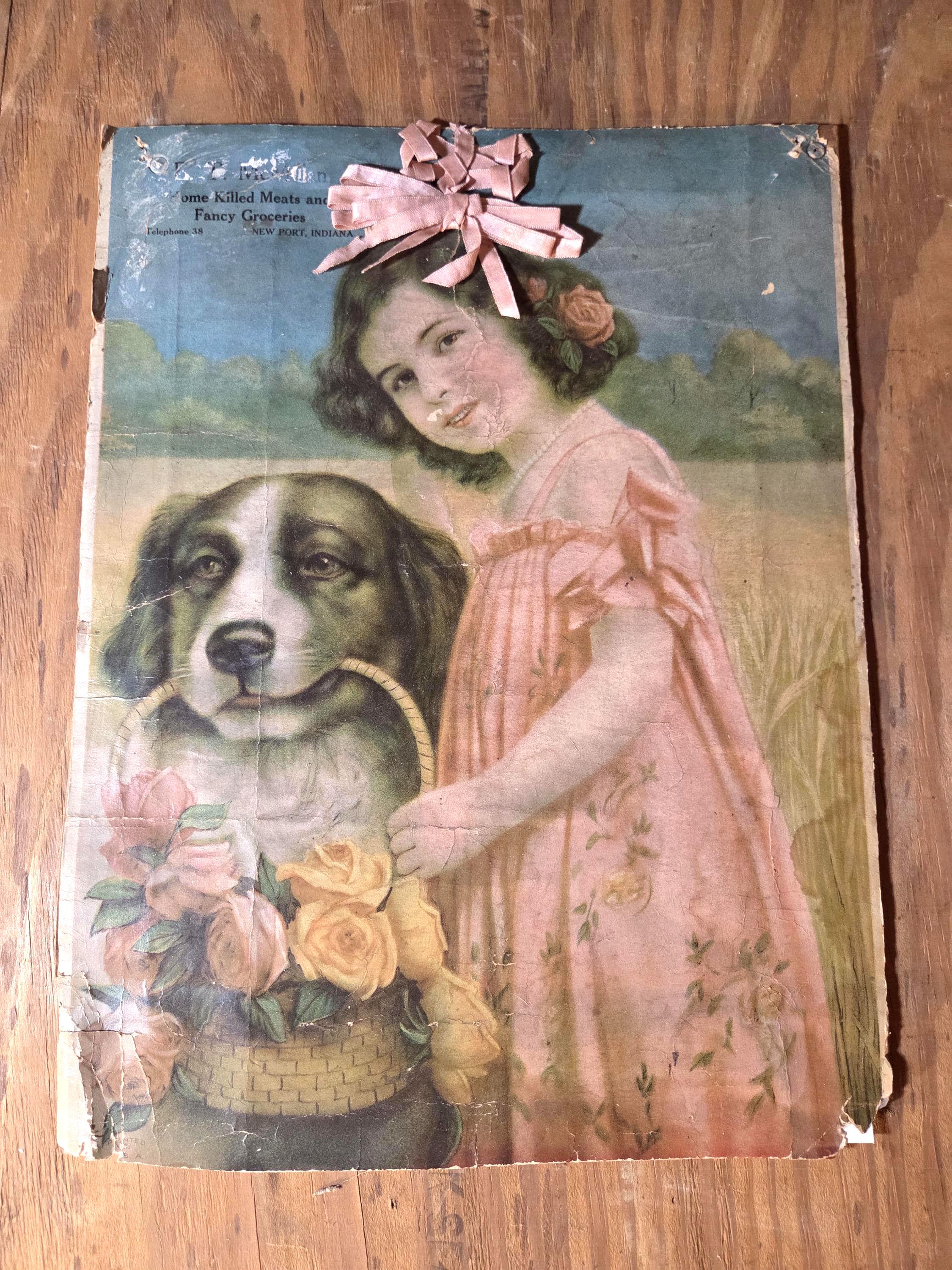 Victorian Lithograph Girl With Dog - Etsy