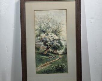 Large Framed D Lacey Derstine Print, Dairy, 1993, Cow in Field