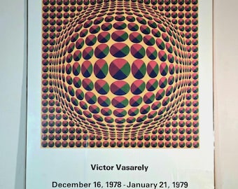 Vintage Victor Vasarely Op Art Print, Geometric Modernist Wall Art, Palm Springs Museum Poster