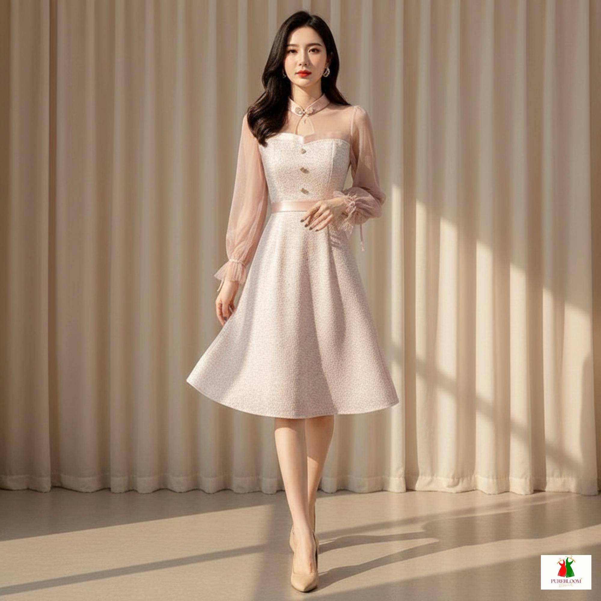 korean semi formal dress Pattern:Plain