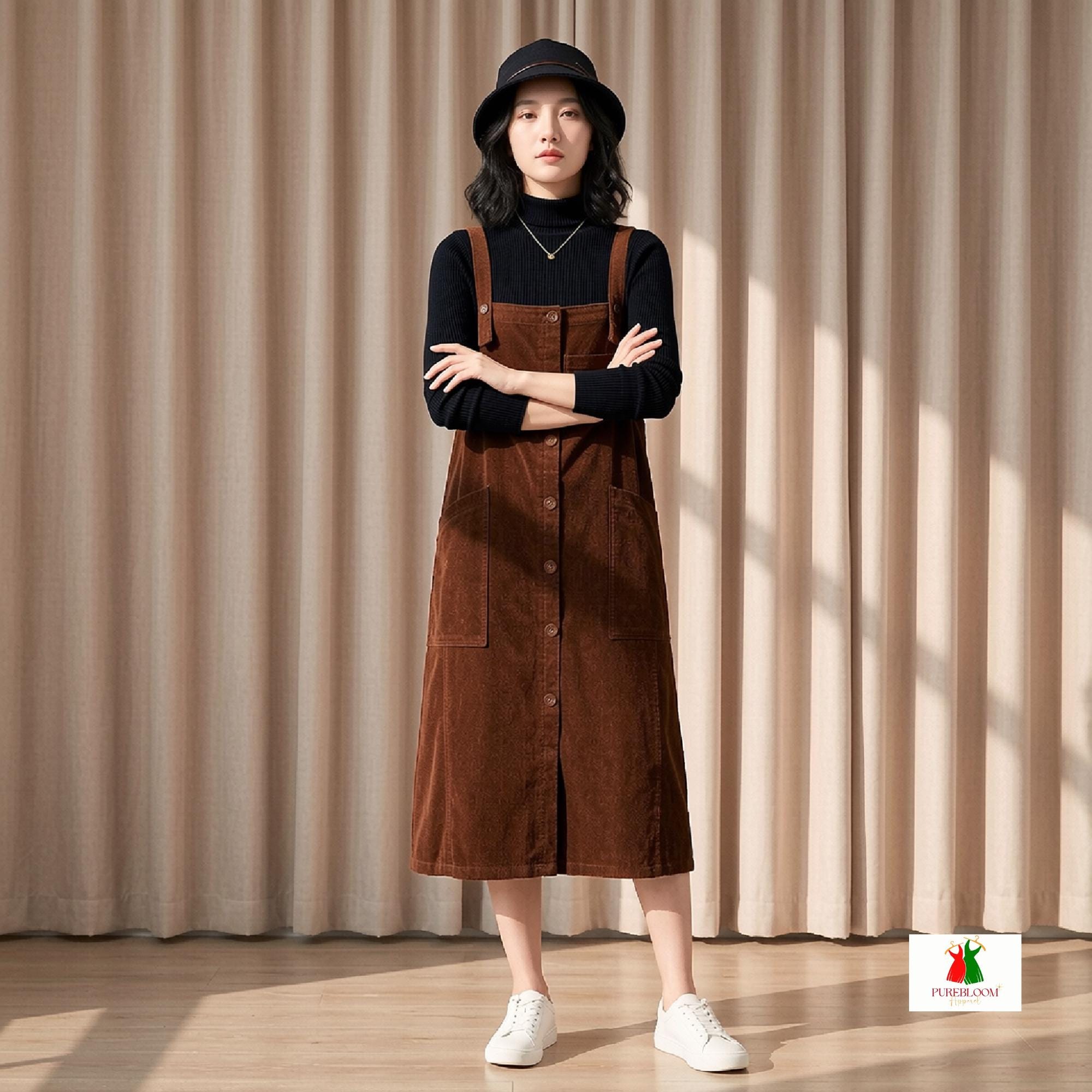 Brown Corduroy Overall Dress