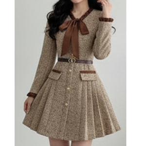 white christmas dresses Harajuku Korean Fashion Cinched Waist Long Sleeve Rib Knit Mini Dress – The  Kawaii Factory main image 1