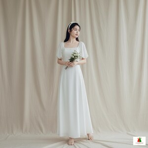 flowy dress for prenup Korean White Chiffon Beach Flowy Elegant Long Maxi Prenup Civil Wedding Debut Maternity Shoot Fairy Dress 003