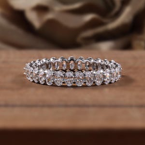 Oval Diamond Eternity Band, Thin Stackable Wedding Ring, Lab-Grown Diamond, 14K Solid Gold