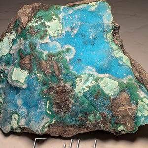Top Color Large Botryoidal Druzy Chrysocolla with Malachite Specimen from Congo; Chrysocolla Raw Specimen; Druzy Quartz over Chrysocolla