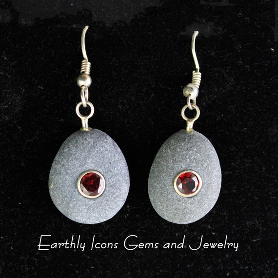 Beachstone and Garnet Earrings
